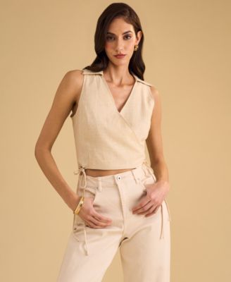 1.STATE - Women's Collared Crossover Cropped Top