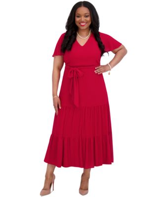 Kasper - Women's V-Neck Flutter-Sleeve Maxi Dress, Regular & Plus Sizes