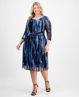 Connected - Plus Size Printed Tie-Waist Sheath Dress