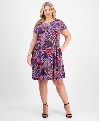 Connected - Plus Size Printed Fit & Flare Dress