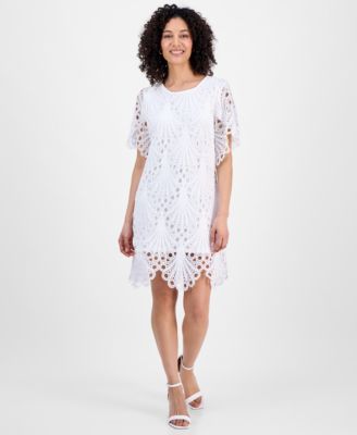 Sandra Darren - Petite Eyelet-Embroidered Sheath Dress