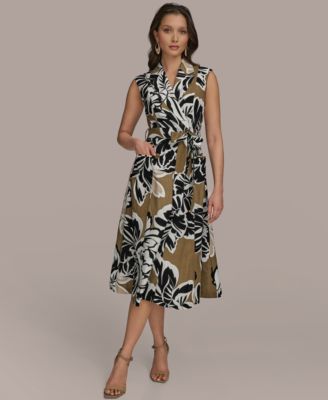 Donna Karan New York - Women's Printed Linen-Blend Faux-Wrap Dress