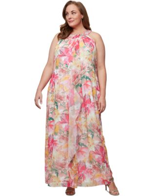 SL Fashions - Plus Size Beaded Halter Ruffled Chiffon Gown