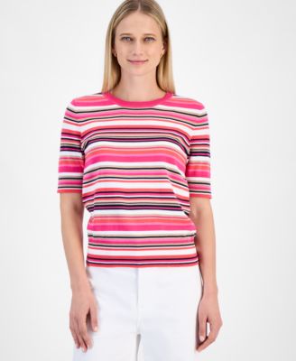 Nautica Jeans - Women's Cotton Striped Short-Sleeve Sweater