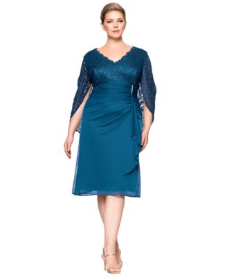 B&A By Betsy and Adam - Plus Size Lace Draped-Back Sheath Dress