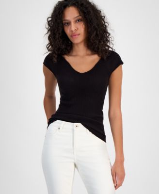 7 For All Mankind - Women's Sweetheart-Neck Rib-Knit Top