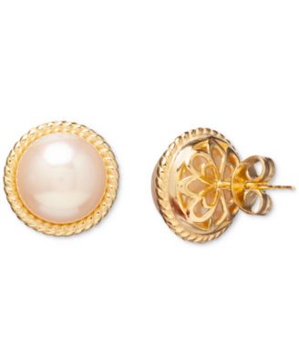 Macy's - Rope Edge Cultured Freshwater Mabe Pearl (10mm) Stud Earrings in 18k Gold-Plated Sterling Silver