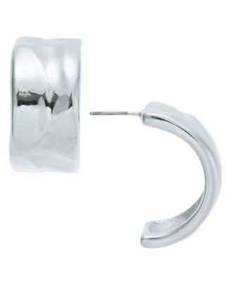 On 34th - Silver-Tone Curved Metal Sheet C Hoop Earrings