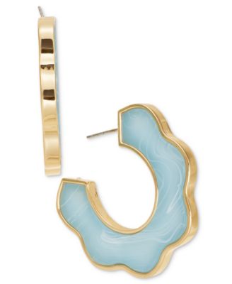 On 34th - Gold-Tone Medium Color Stone C-Hoop Earrings, 1.6"