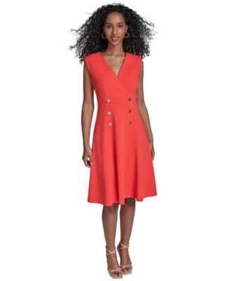 Calvin Klein - Women's Scuba-Crepe Faux-Button Dress