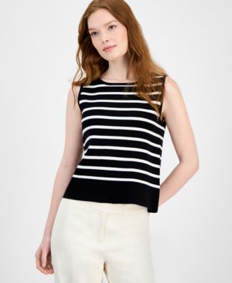 T Tahari - Women's Striped Boat-Neck Sleeveless Sweater