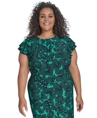 Tommy Hilfiger - Plus Size Dotty Hibiscus Flutter-Sleeve Dress