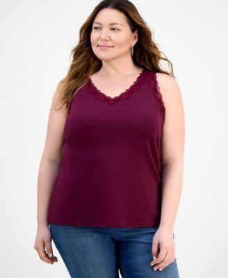 Style & Co - Plus Size Lace-Trimmed Tank Top