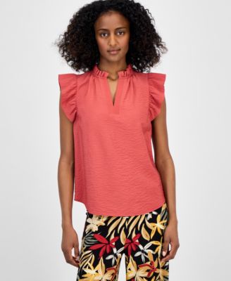 Anne Klein - Petite V-Neck Flutter-Sleeve Blouse