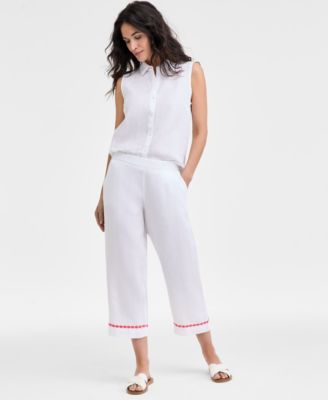 Charter Club - Women's Linen Embroidered Cropped Pants