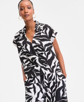 I.N.C. International Concepts - Women's Printed Short-Sleeve Surplice Blouse, Exclusively at Macy's