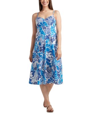 BCX - Juniors' Printed Cotton Sweetheart Midi Dress