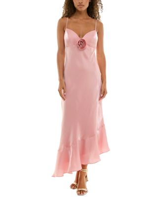 Alex & Sophia - Juniors' Satin Rosette Asymmetric Midi Dress