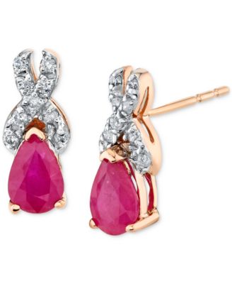 Macy's - Ruby (1 ct. t.w.) & Diamond (1/8 ct. t.w.) Drop Earrings in 14k Rose Gold