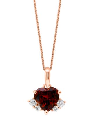 LALI Jewels - Garnet (7/8 ct. t.w.) & Diamond (1/10 ct. t.w.) Heart 18" Pendant Necklace in 14k Rose Gold