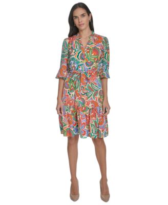 Jessica Howard - Women's Printed Tie-Waist Balloon-Sleeve Dress