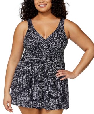 Island Escape - Plus Size Magnolia Twist-Front Underwire Swim Dress, Exclusively at Macys