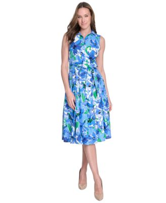 Jessica Howard - Women's Cotton Printed Tie-Waist Shirtdress