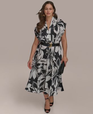 Donna Karan New York - Plus Size Printed Belted A-Line Dress
