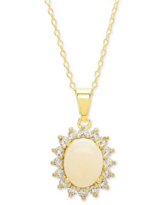 Macy's - Opal (1-1/2 ct. t.w.) and White Topaz (5/8 ct. t.w.) Pendant Necklace in 18k Gold-Plated Sterling Silver