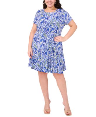 MSK - Plus Size Printed Round-Neck Short-Sleeve Dress