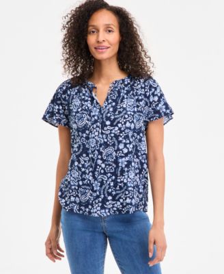 Style & Co - Women's Seersucker Split-Neck Top