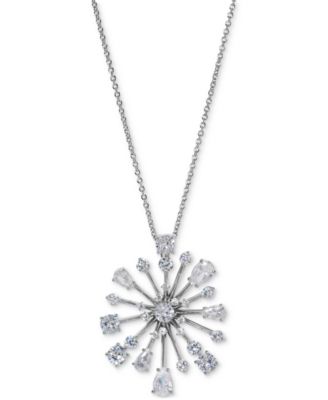 Eliot Danori - Silver-Tone Cubic Zirconia Sunburst Pendant Necklace, 16" + 4" extender