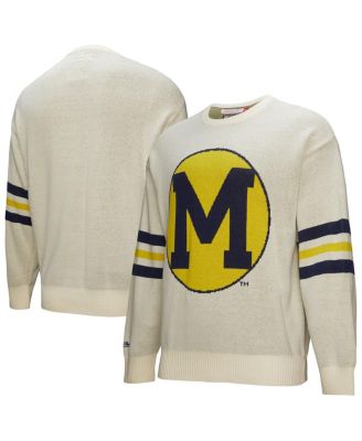 Mitchell & Ness - Men's  Cream Michigan Wolverines Retro Pullover Sweater