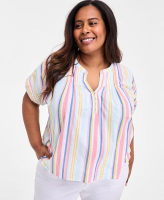 Style & Co - Plus Size Printed Cotton Short-Sleeve Blouse