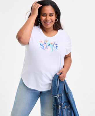 Style & Co - Plus Size Wave Graphic Perfect Crewneck T-Shirt