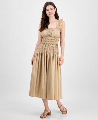Anne Klein - Women's Smocked Ruffled-Strap Midi Dress
