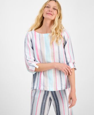 Charter Club - Women's Striped 100% Linen Top, Exclusively at Macy's