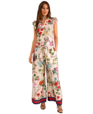 Vince Camuto - Women's Floral-Print Drawstring Wide-Leg Pants