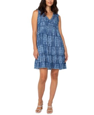 Liverpool Los Angeles - Petite Printed Frayed Dress