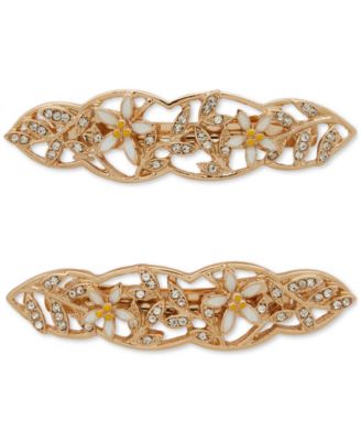 lonna & lilly - 2-Pc. Gold-Tone Pav&eacute; & Flower Hair Barrette Set