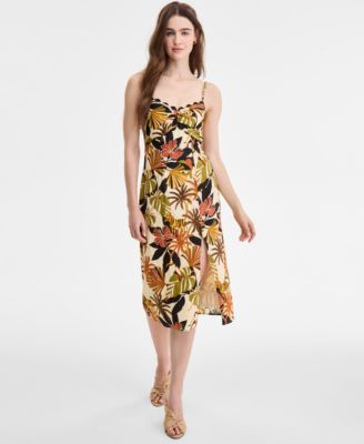 ROW A - Juniors' Scalloped Printed Slip Midi Dress