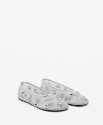 MANGO - Women's Sequin Embroidered Mesh Ballerinas Shoes