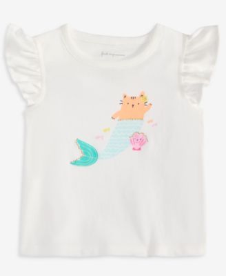 First Impressions - Baby Girls Kitty Mermaid Graphic Flutter-Sleeve Top