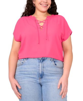 Vince Camuto - Plus Size Lace-Up Short-Sleeve Top
