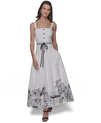 KARL LAGERFELD PARIS - Women's Paris Border Rope-Belt Midi Dress