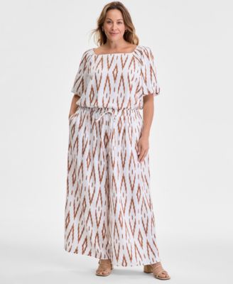 Vince Camuto - Plus Size Printed Wide-Leg Gathered Pants