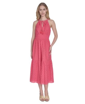 Vince Camuto - Women's Cotton Sleeveless Eyelet Midi Dress