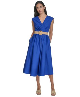 Jessica Howard - Women's Cotton V-Neck Belted Midi Dress