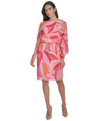 Jessica Howard - Women's Printed Chiffon 3/4-Sleeve Blouson Dress