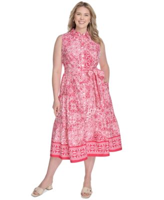 Jessica Howard - Plus Size Printed Tie-Waist Sleeveless Midi Dress